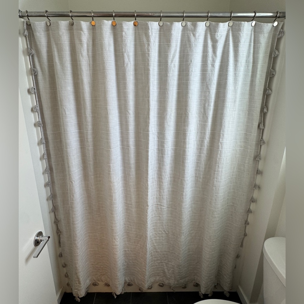 West Elm Stripe Jacquard Shower Curtain, Frost Gray, 72"x74" - Picture 5 of 10